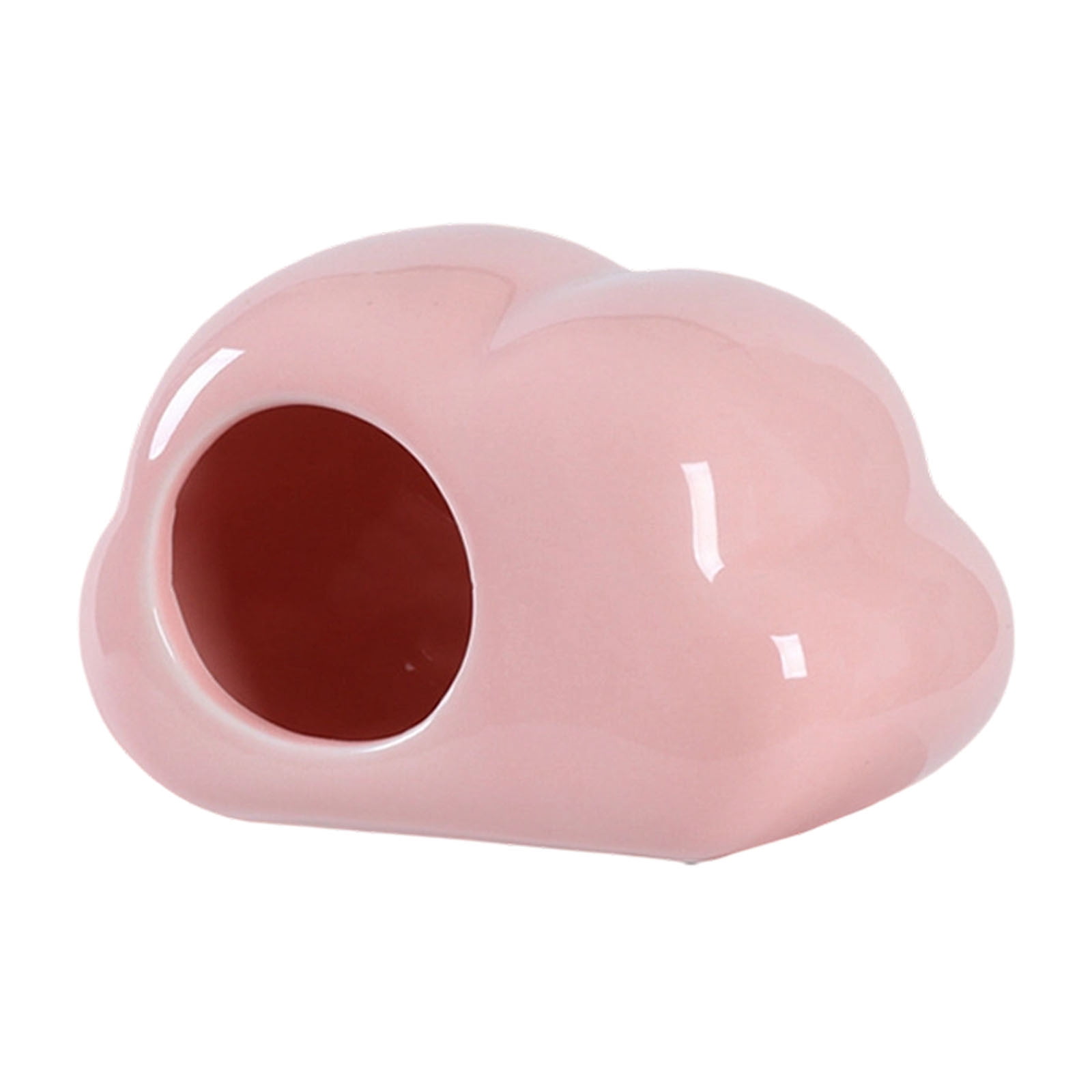 YANDE-Hamster Hideout Ceramic Hamster House Pet Nesting Hut Summer Cooling Cabin Hamster Nest Pet Cage Decor for Critter Lemmings Chinchilla Playing (Pink)