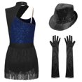 thumbnail image 2 of TiaoBug Women Sparkly Sequin Latin Jazz Dance Outfit Sleeveless Leotard Ballroom Dance Dress Navy Blue L, 2 of 6