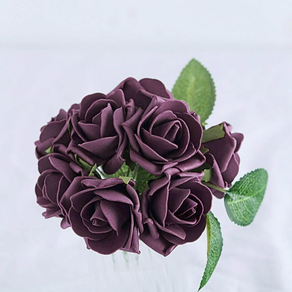 Efavormart 24 Roses | 2" Artificial Foam Rose With Stem And Leaves for  Wedding Party Home Event Décor Wedding Anniversary Party -  Eggplant