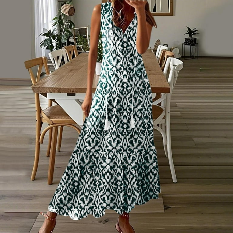 Ecqkame 2025 Women's Summer New Tank Dress Fashion Casual Floral Print Sleeveless V Neck Beach Dress Loose Flowy Travel Vacation Maxi Dress Green L - Walmart.com Ecqkame 2025 Women's Summer New Tank Dress Fashion Casual Floral Print Sleeveless V Neck Beach Dress Loose Flowy Travel Vacation Maxi Dress Green L - Walmart.com