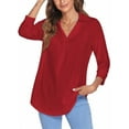 thumbnail image 3 of Niuer Womens Tops Lapel V Neck Shirts 3/4 Sleeve Blouse Casual Solid 3/4 Sleeve Blouse Loose Fitting Tops, 3 of 6