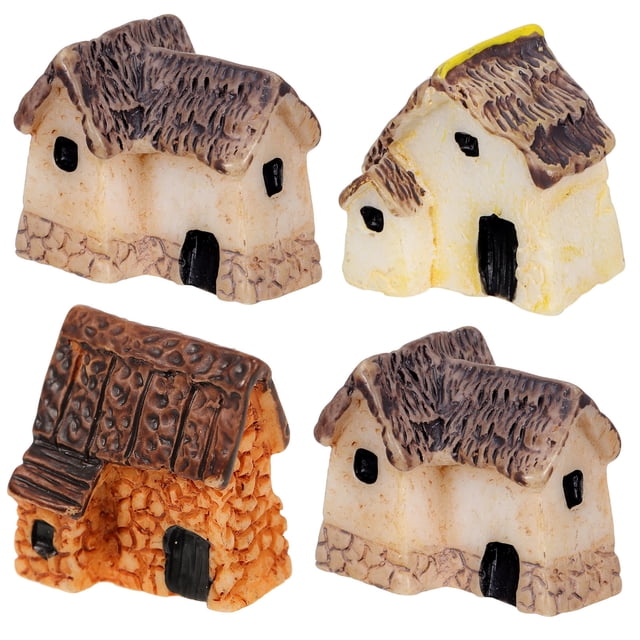 CIMAXIC 4Pcs Terrarium Accessory Resin Micro House Random Style Mini Microlandscape Accessories 0.8x0.8x0.6in