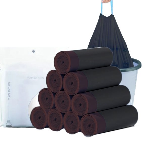Meitianfacai 10 Pack Trash Bags - Drawstring small trash Bags for Bathroom, Kitchen, Bedroom, Office, 150 Count, Easy to Separate(Black)