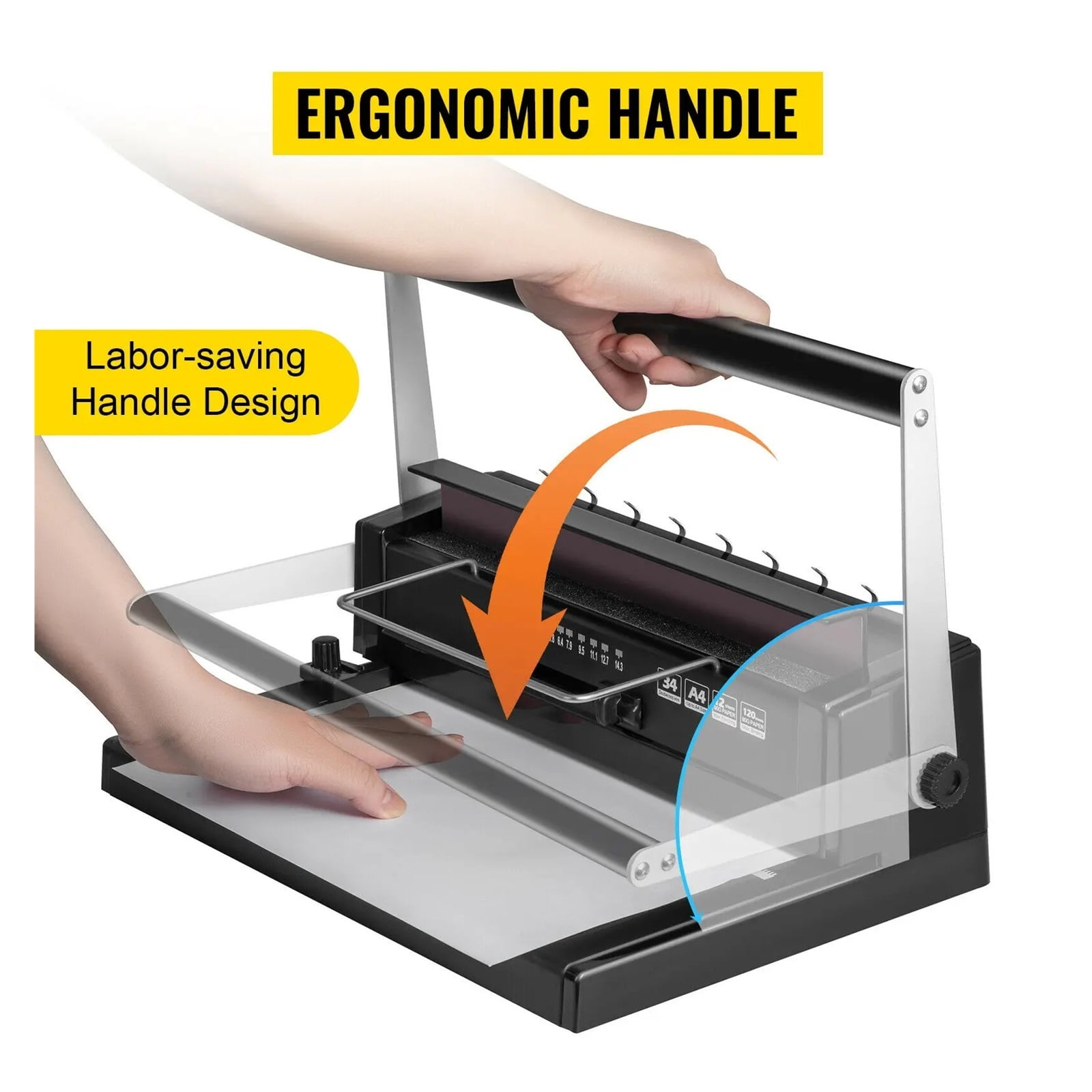 34 Holes Manual Coil Binding Machine Book Binding Machine Spiral Coil Paper Puncher Wire Punching Binder Insert A4 Papers ,Easy to Operate