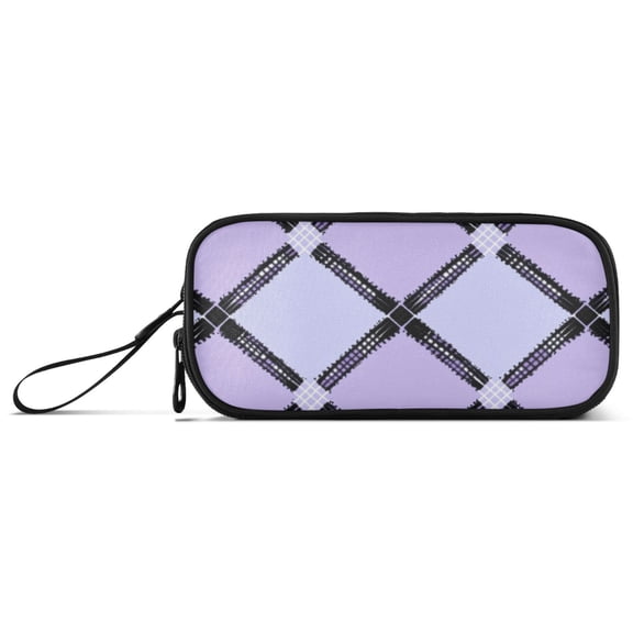 Tartan Plaids in Purple Black Pencil Case Stationary Holder Pen Bag Pencil Pouch Tool Organizer 3 Compartments