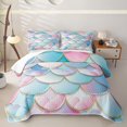 thumbnail image 2 of Manfei Mermaid Scale Twin Quilt Set, Dreamy Ocean Princess Twin Coverlet Set, Blue Pink, 2-Piece, 1 Bedspread and 1 Pillowcase, 2 of 7