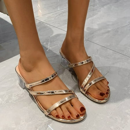 

XIAQUJ Women Sandals Summer New Pattern Fashion Pure Color Simple Transparent Square Heel Casual Slip on Beach Sandals Sandals for Women Gold 7.5(39)