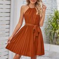 thumbnail image 4 of AOOCHASLIY Ladies Dress Clothes Women Summer Sleeveless Round-Neck Belted Pleated Mini Casual Dress, 4 of 8