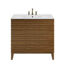 Cascade 36 in. Brown oak Bathroom Vanity With White, 3-Hole Ceramic Sink Top