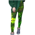 thumbnail image 2 of St. Patrick's Day Outfits Women Holiday Festive Leggings Leaves Print Tights Casual Yoga Green Pants Full Length (XL, Green 01), 2 of 6
