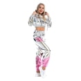 thumbnail image 5 of IBTOM CASTLE Women's Rave Outfit Shiny Crop Top Hoodie Casual Long Pants Hooded Workout Sweatshirt Dance Clubwear S Silver + Pink, 5 of 8