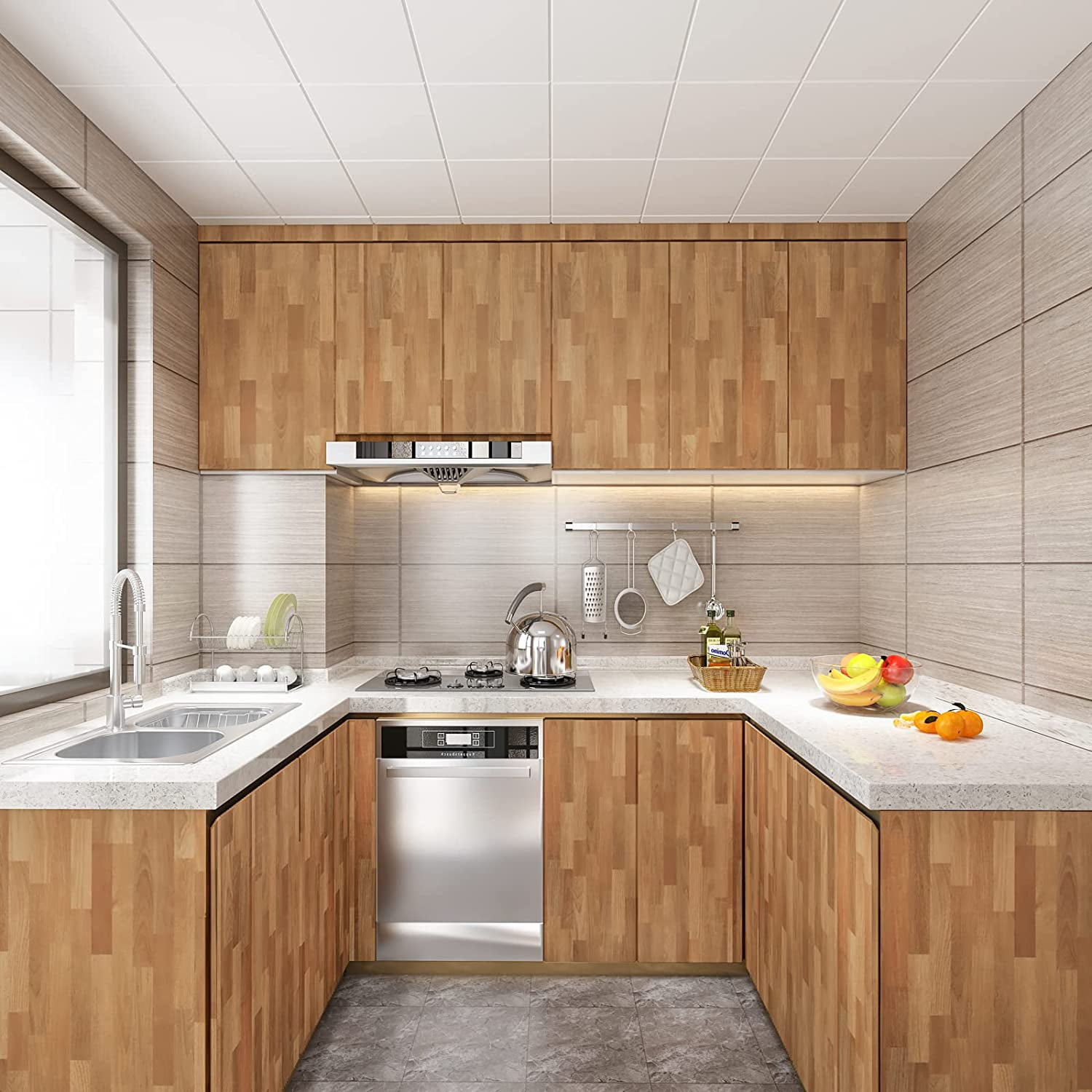 VEELIKE 15.7''x354'' Butcher Block Contact Paper Wood Peel and Stick Wallpaper Wood Grain Contact Paper for Cabinets Countertops Waterproof Self Adhesive Wood Vinyl Film for Kitchen Table Shelf Liner