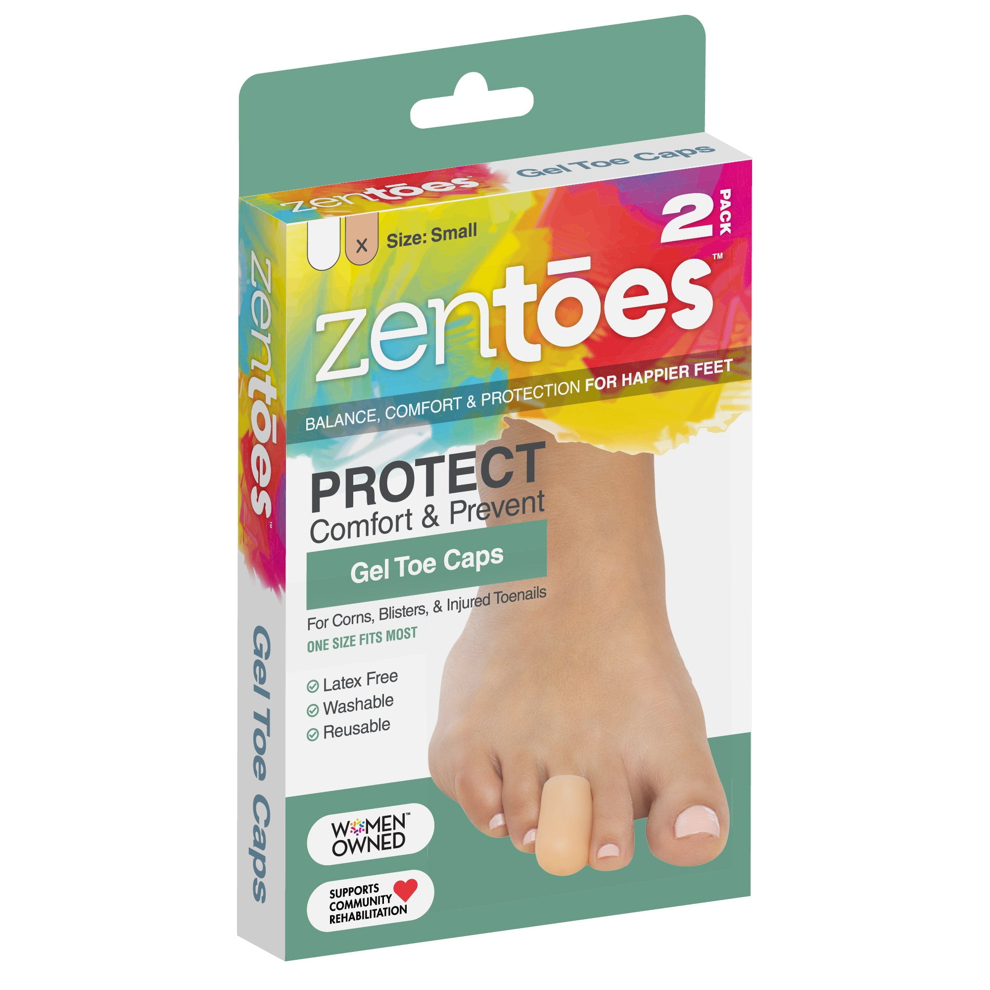 ZenToes Small Gel Toe Caps, 2 Pack, Beige - For Corns, Blisters & Toenails