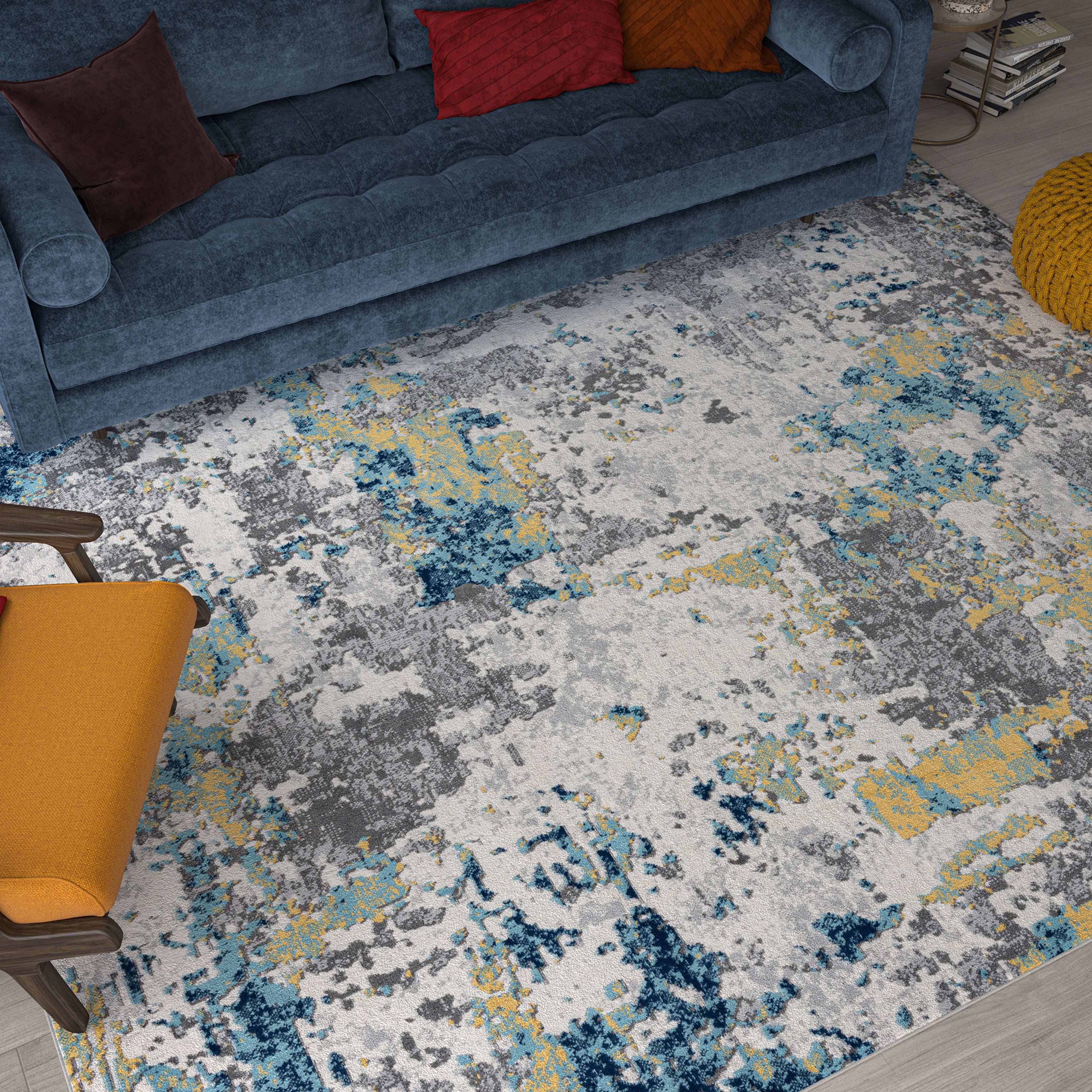 Contemporary 5x8 Area Rug (5'3'' x 7'3'') Abstract Gold, Gray Living Room Easy to Clean