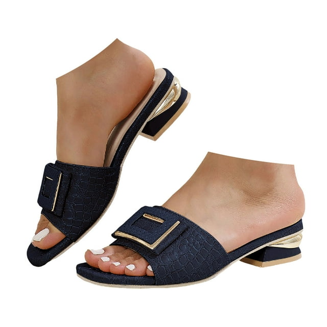 Dakaela Sandales Plates pour Femmes Été Confortables Bout Carré Ouvert à Enfiler Mules de Travail et de Robe Bleu