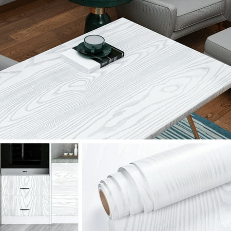 Livelynine White Peel and Stick Wallpaper Wood Contact Paper for Cabinets Adhesive Wood Grain Vinyl Wrap for Kitchen Furniture Texture Wall Paper Beadwood Paintable Removable Waterproof 16x80 Inch