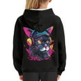 thumbnail image 6 of Xoenoiee Kids Pullover Hoodies Cosy Hooded Sweatshirt with Front Kangaroo Pocket Fall Winter Long Sleeve Tops for Travel Workout Party, Watercolor Music Cat Print, M, 6 of 7