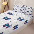 thumbnail image 3 of Manfei Cheetah Print Bow Zipper Twin Comforter Sets with Fitted Sheet and 2 Pillowcases,Blue Girly Bowknot Zipper Bedding Set,Colorful Stars Reversible,4-Piece, 3 of 7