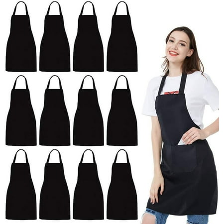 

12 Pack Bib Black Apron with 2 Roomy Pockets