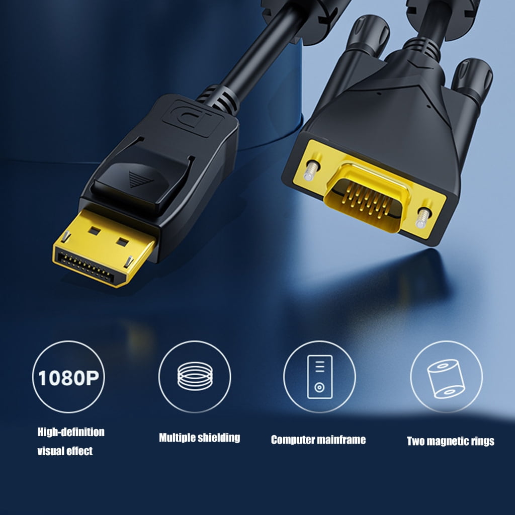 200/300/500cm DisplayPort to VGA Cable 1080P Video Converter Feature Double Magnetic Rings Enjoy Stable Transmission
