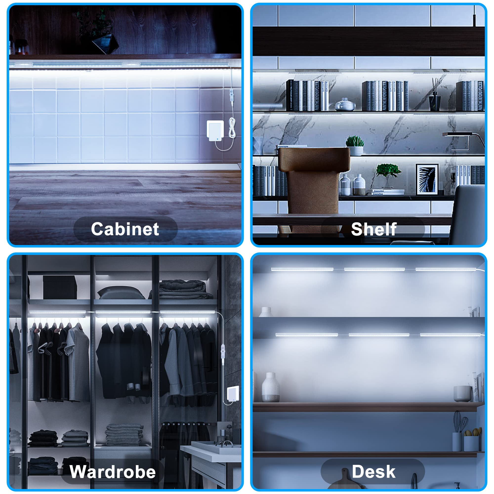 6 hard light strips equipped with plugs 12 Inch ultra-thin undercabinet lights: multi-scene dimming lighting magic, lighting up the kitchen and office life
