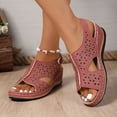 thumbnail image 2 of Rokment Womens Platform Wedges Gladiator Sandals 2026 Beach Comfortable Vintage Leather Hollow out Orthopedic Walking Dress Slingback Summer Shoes Watermelon Red Size 8.5, 2 of 8