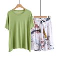 thumbnail image 2 of Conjunto de Pantalones Cortos de Mujer Color Sólido Cuello Redondo Manga Corta, Top Y Pantalones Cortos para el Uso Diario, Casual Y Fiesta, 2 of 3
