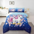 thumbnail image 2 of Manfei Dreamy Unicorn Child Full Size Comforter Sets, Pink Cherry Blossoms Flower Bedding Comforter Set, Blue Glitter Stars Print Bedding Sets, Microfiber Bedroom Decor, 3 Pieces, 2 of 8