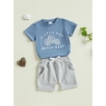 thumbnail image 5 of Toddler Baby Boy Summer Clothes Set 6 12 18 24 Months 2T 3T 4T Tractor Letter Print Short Sleeve T-Shirt Elastic Waist Solid Shorts Outfit Sets, 5 of 9