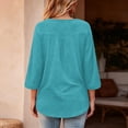 thumbnail image 4 of Qwertyu Womens Top 3/4 Sleeve T-shirts for Women Casual Crew Neck Three Quarter Length Sleeve Solid Fashion Loose Pullover Cyan XL, 4 of 7