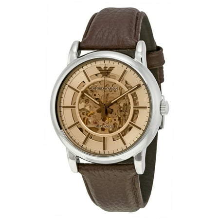 - Emporio Armani Men's Luigi Skeleton Dial Brown Leather Strap Automatic Watch AR1982