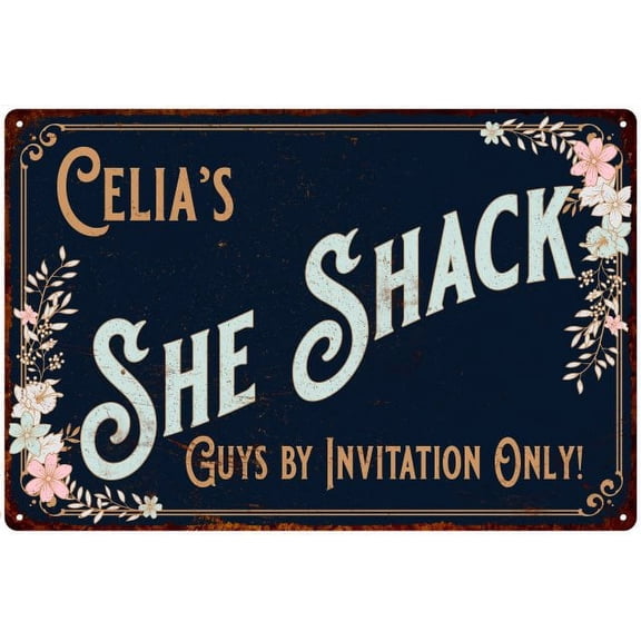 Celia's SHE SHACK Sign Metal Wall Decor 8 x 12 High Gloss Metal 208120060374