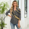 thumbnail image 5 of OIOLOYJM Women's Polo Shirts Geometric Print 3/4 Sleeve V-Neck Golf Shirts Spring Lapel Gym Workout Loose Fit T-Shirt Fashion Comfy Cozy Tunic Tops Dark Gray L, 5 of 7