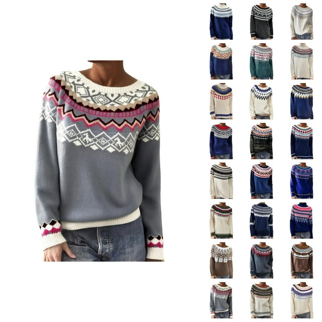 Sweaters for Women 2025 Long Sleeve Chunky Knit Fair Isle Pullover Sweater Fall Winter Oversized Turtleneck Sweater