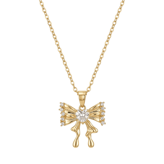 Cute Bow Pendant Necklace for Women Chain with Heart Crystal Detail Fashion Jewelry Gift for Elegant Accessories