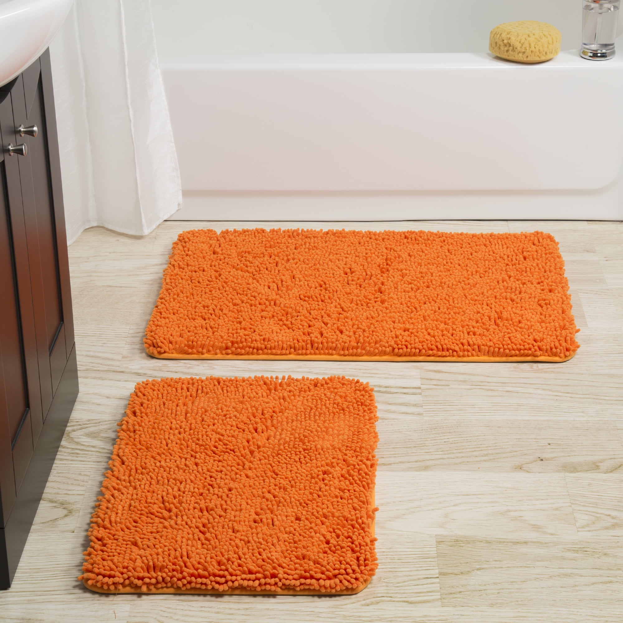 Lavish Home Set of 2 Bathroom Rugs – Non-Slip Memory Foam Bath Mats, White  