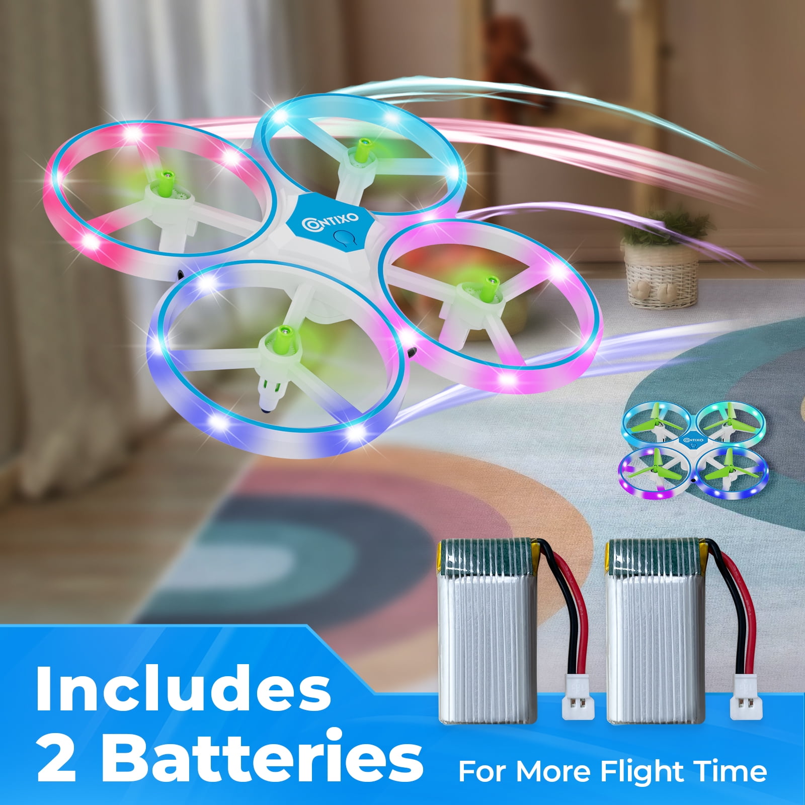 Contixo TD1 Dragonfly Light Up RC Quadcopter Beginner Stunt Drone for Kids with LED Light Effects Blue