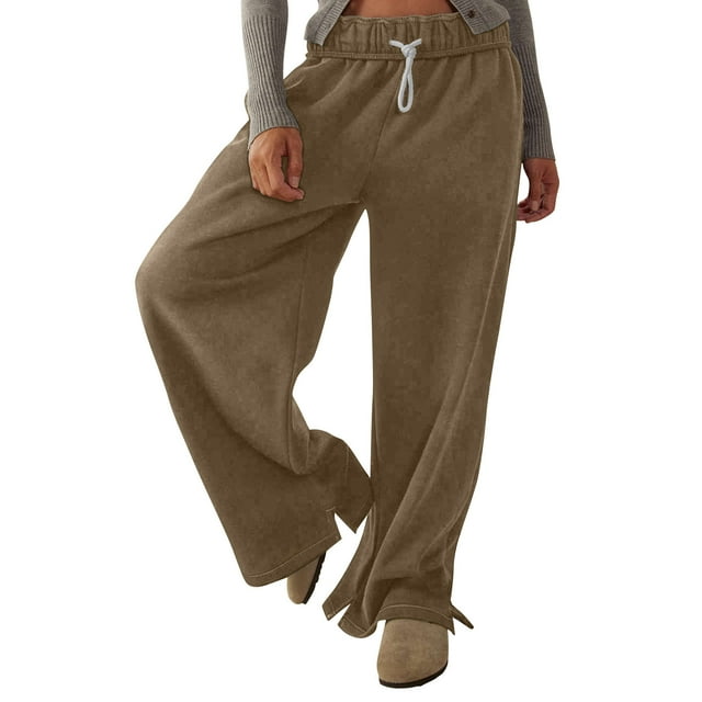 Timegard Wide Leg Pants for Women Sweatpants Elastic Waist Fall Winter Casual Loose Comfy Trousers