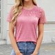 thumbnail image 2 of Blusas para Mujeres Casual Manga Corta Cuello Redondo Encaje Empalme Blusa 95% Poliéster 5% Spandex, Nuevo Color Sólido Superior para el Uso Diario, 2 of 8