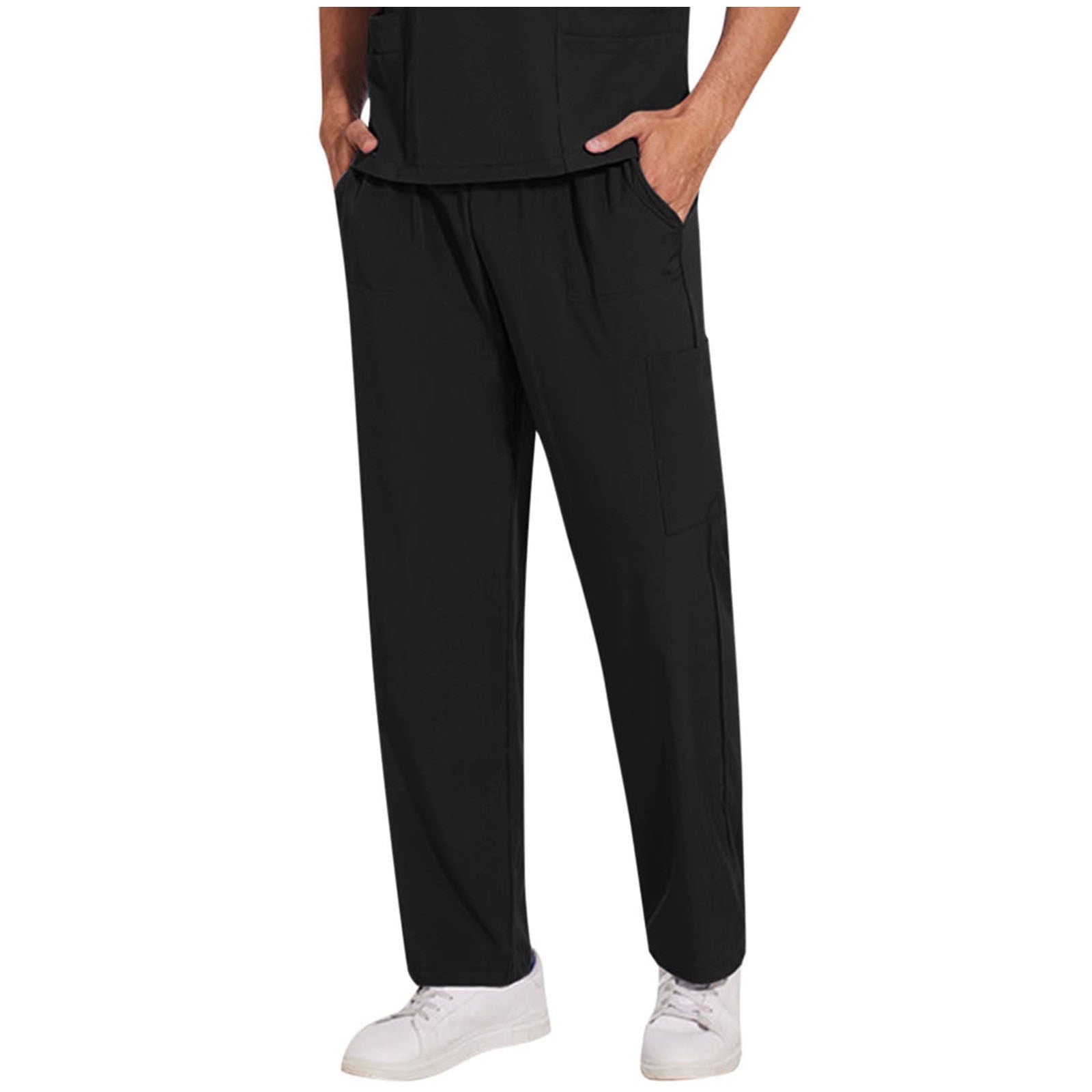 Chiccall Men's Scrub Pants Nursing Pants with 4 Pockets Stretch Comfy Lightweight Elastic Waist Drawstring Straight Pants