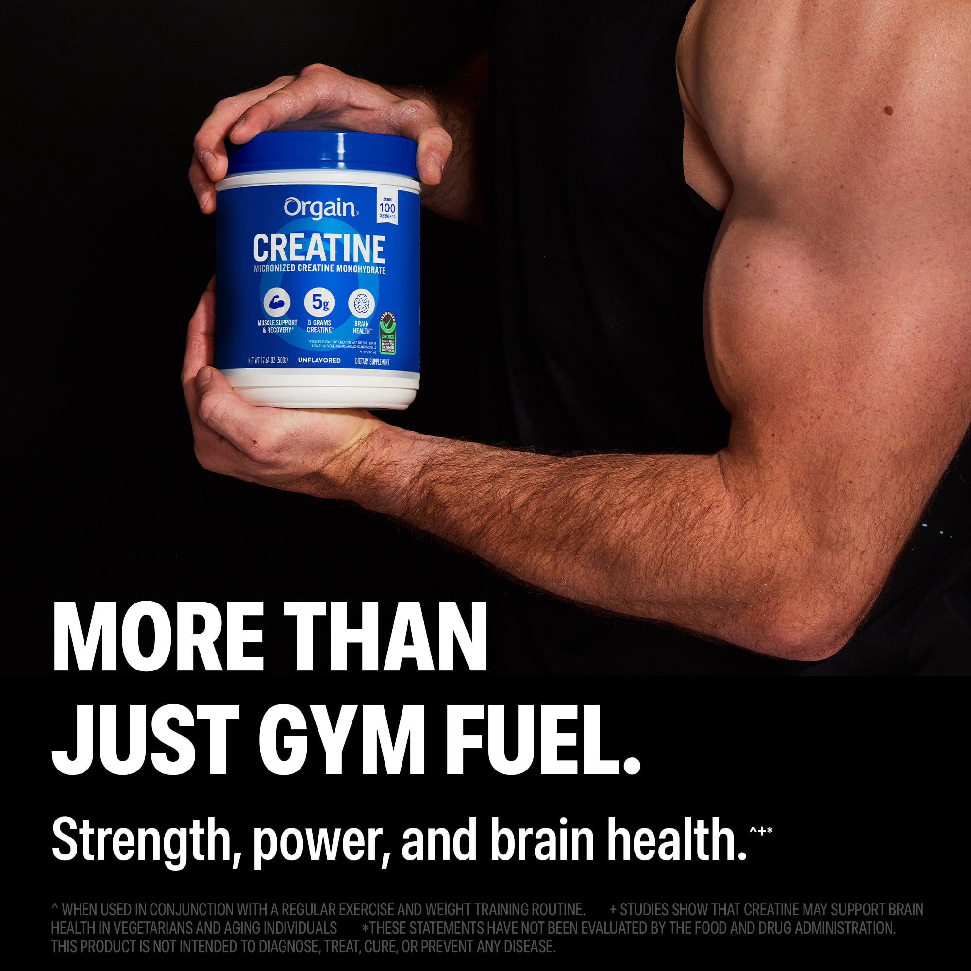Orgain Creatine Monohydrate Micronized Powder, Unflavored, 100 servings, 17.64oz