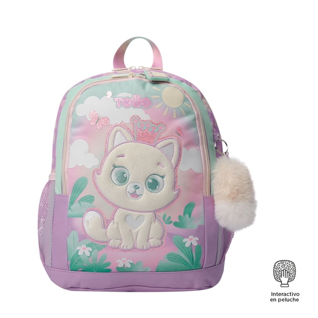 TOTTO Mochila Escolar Mediana para Niña con Bolsillo para Botella | 9 L QUEEN CAT M