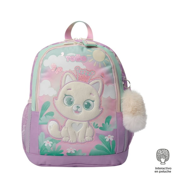 TOTTO Mochila Escolar Mediana para Niña con Bolsillo para Botella | 9 L QUEEN CAT M