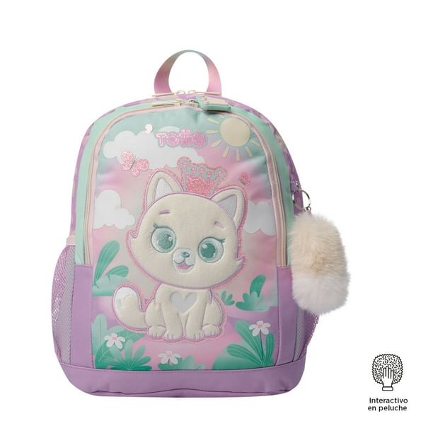 TOTTO Mochila Escolar Mediana para Niña con Bolsillo para Botella | 9 L QUEEN CAT M
