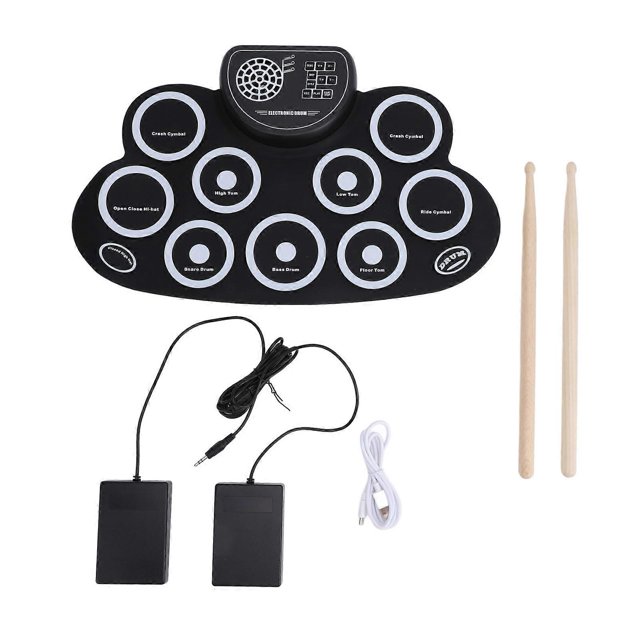 Rechargeable 9-Pad Electronic Drum Set with Built-in Speaker, Portable Foldable Practice Drum Set with Headphone Jack for Kids