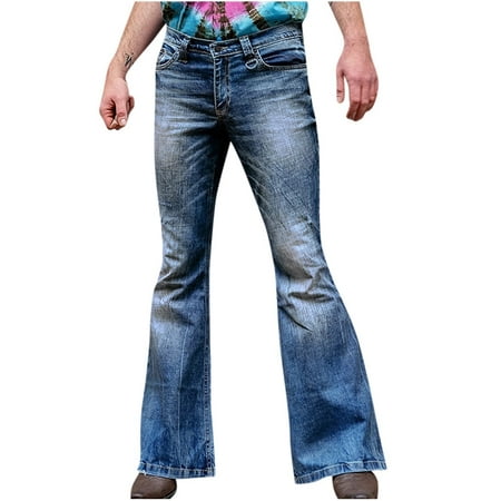 RKZDSR Men Fashion Loose Denim Straight Trouser Distressed Jeans Long ...