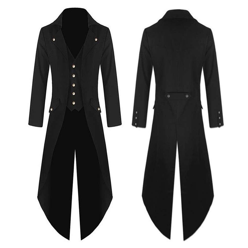 DarcChic Mens Gothic Tailcoat Jacket Black Steampunk VTG Victorian High Collar Coat