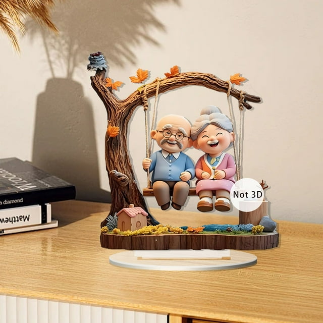 Figura de abuelos | Abuelo y abuela en columpio | Adorno para el hogar | Recuerdo familiar | Regalo entrañable para abuelos | Decoración para estante de sala de estar | Idea de regalo de aniversario