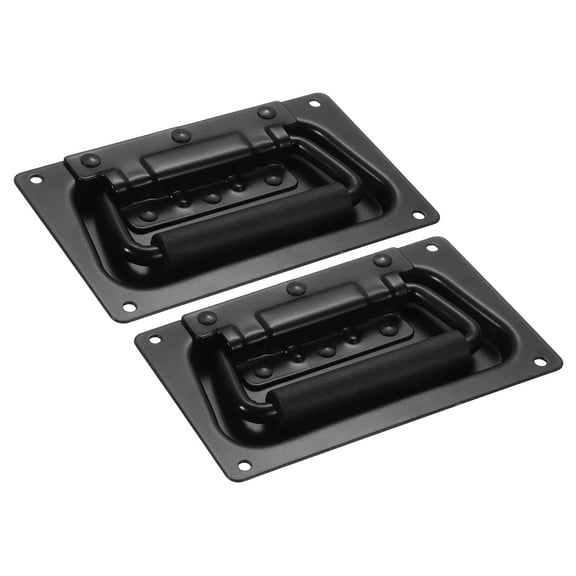 Spring Loaded Recessed Handle 5.2 × 3.2 Inch Steel Surface Mount Handles Pull with Padded Grip for Cabinet Toolbox Storage Boxes (Black, pack of 2)