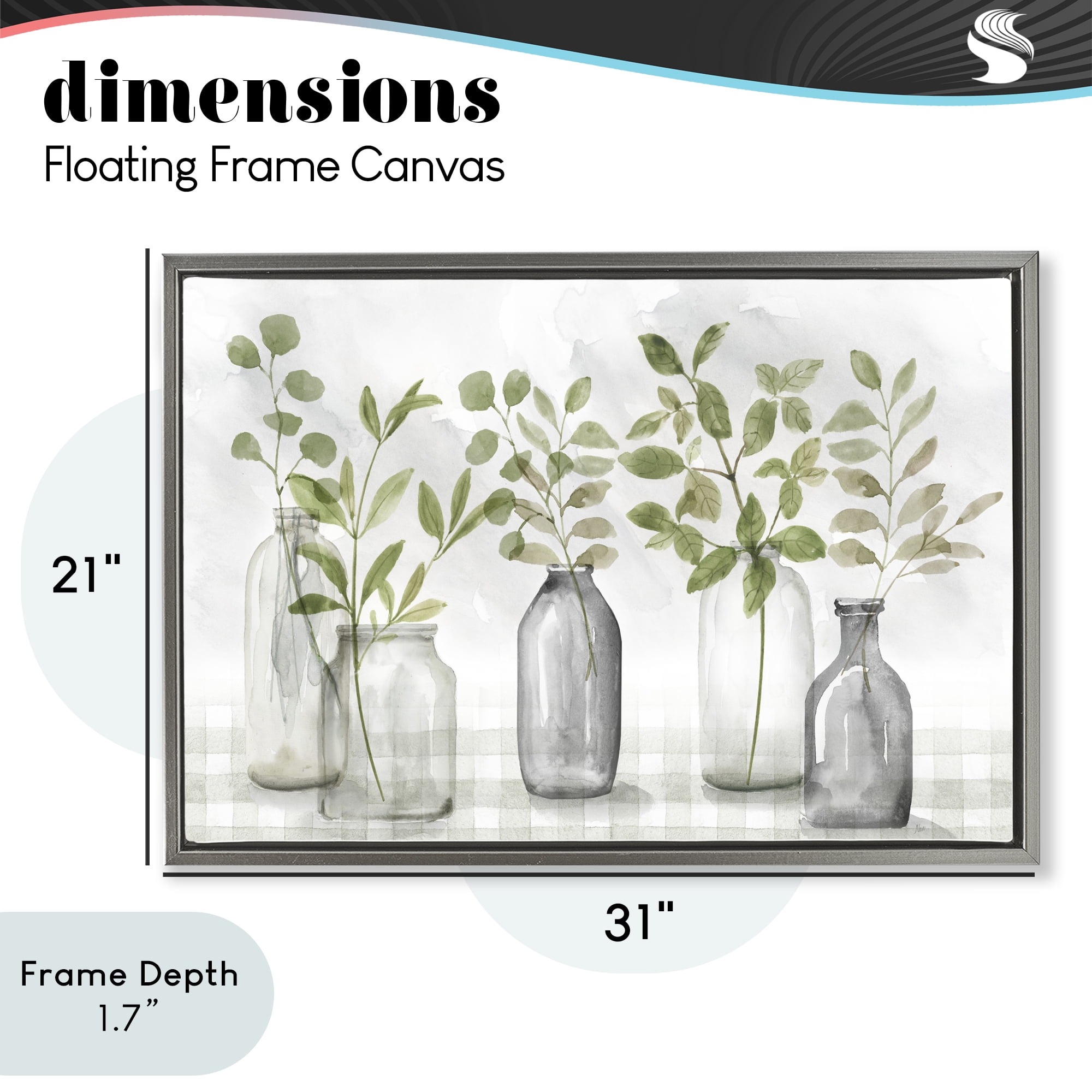 Stupell Industries Greenery Leaves in Vases Gray Framed Floater Canvas Wall Art, design by Nan